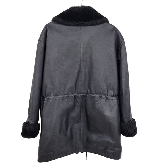 Leather Limited Black Faux Fur Trimmed Mens Jacket Size M Zipper FLAW - Picture 2 of 10